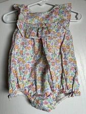 EUC Tommy Bahama Romper Baby Girls 3-6M Pink Floral Ruffles Sleeveless Cotton