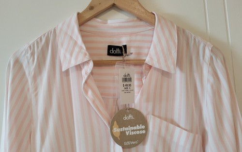 DOTTI LADIES PINK AND WHITE STRIPED BUTTON-TAB SLEEVE SHIRT SIZE 8 - Picture 2 of 9