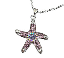 New Boutique Starfish Pendant Necklace Pink AB Crystal Silver Tone Nautical 4P