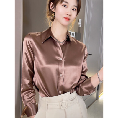 dress blouses for women Women's Long Sleeve Button Down Shirt, Solid & Striped Formal Blouse, Wrinkle Resistant Easy Care Work Shirt Tops White XXXL Women's Casual & Formal Tops