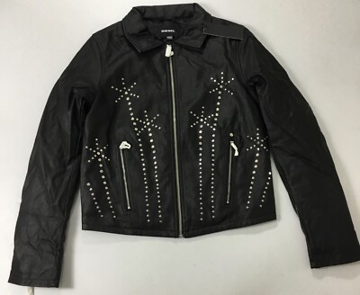 Diesel Girls Nero Jaxel Studded Leather Motorcyfle Jacket Black
