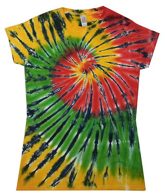 Ladies Tie Dye T Shirt Rasta Spiral, Hand dyed in the UK by