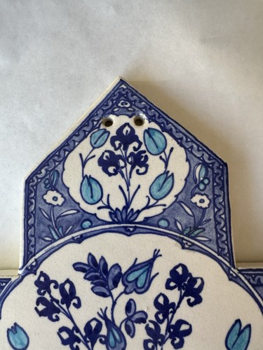 Large Vintage Hand Made Tile Wqll Art Blue Flower Floral Signed James 15" NB3 - Picture 2 of 9