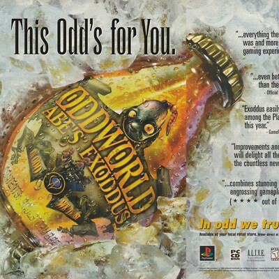 VTG 1999 ODDWORLD: Abe s Exoddus Orig 2-Pg Print Ad PlayStation 42x27cm EGM 115