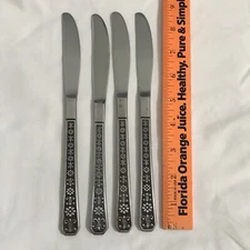 Interpur Florenz Flatwear Stainless Knife Floral Vintage MCM Japan Lot of 4