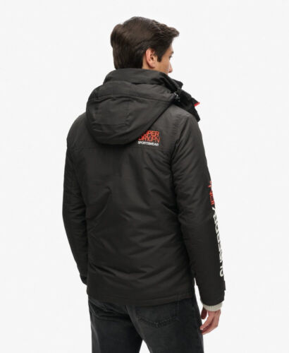 Superdry Jacket Coat Hooded Yachter Windbreaker Jacket Zip Pockets Black Orange - Picture 4 of 7