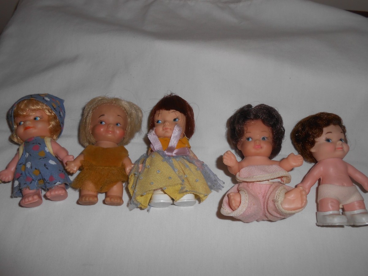 Vintage Lot of 5 Adorable PeeWee Dolls by Uneeda Garden Time Baby