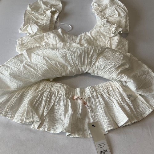 Mi Ami Ruffle Sleeve Crop Top Womens Size M White Open Back Bow - Picture 9 of 14