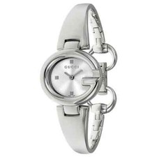 Gucci YA134502 Guccissima Silver Tone 134.5 Series G-shaped Bezel Ladies Watch