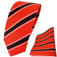 Schmale Tigertie Krawatte + Einstecktuch Orange Schwarz Weiß Gestreift