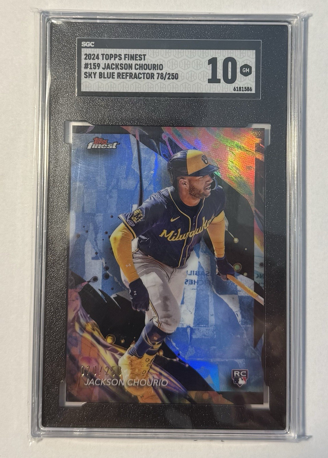 2024 Topps Finest - Jackson Chourio #159 Sky Blue Refractor /250 (RC)