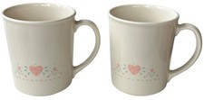 VINTAGE Set of 2 Corning 10 oz. Ceramic Mugs w/Pink Hearts Flowers 3.5" Height