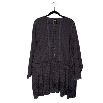 Blue Fish Clothing Tunic Womens Gray Good Lagenlook Art To Wear Embroidered Top