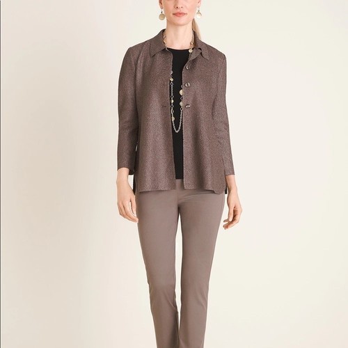 NWT Chicos Travelers Crushed Shirt-Tail Hem Jacket / Deep Taupe / SZ 1 or M