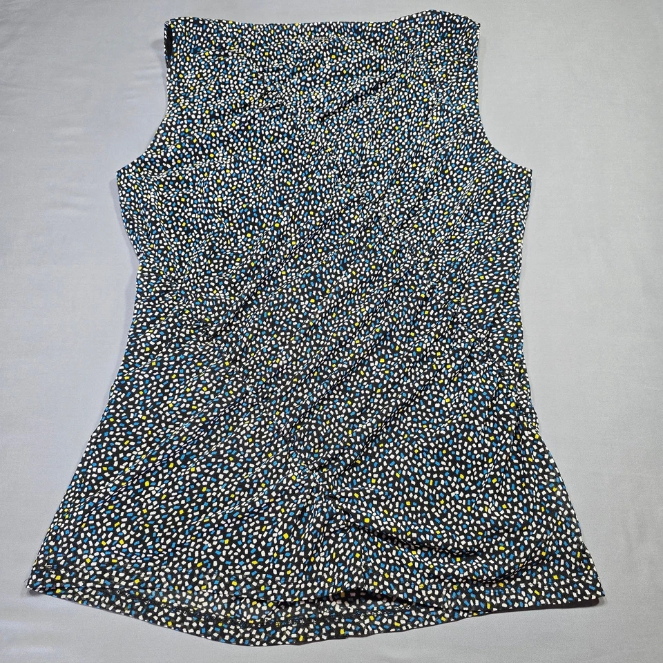 Camisa DKNY Negra Sin Mangas Elastizada Plisada Estampado Geométrico NUEVA $59 Mujer Talla S Foto 2 de 4