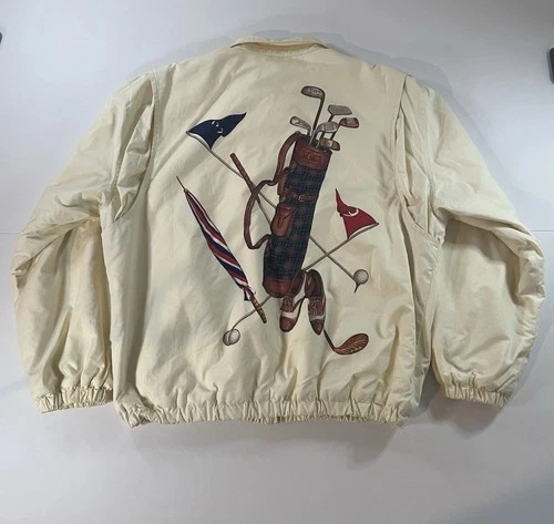 Vintage 80s/90s Polo Ralph Lauren Golf Bag Fleece Lined Zip Up Jacket Medium - product listing photo