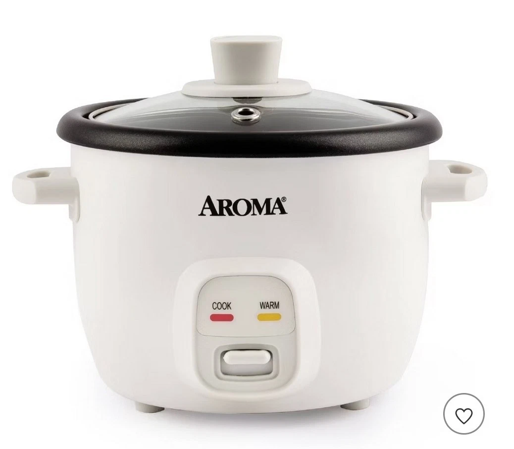 Aroma 4 Cup Pot Style Rice Cooker White: Nonstick, Stay-Cool Handles
