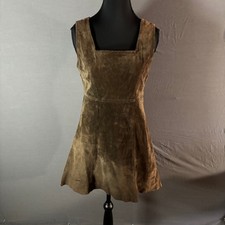Cignal Suede Square Neck Sleeveless Mini Dress Brown Made in Korea Small