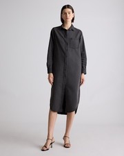 Quince Women Distressed Denim Maxi Shirt Dress Washed Black M