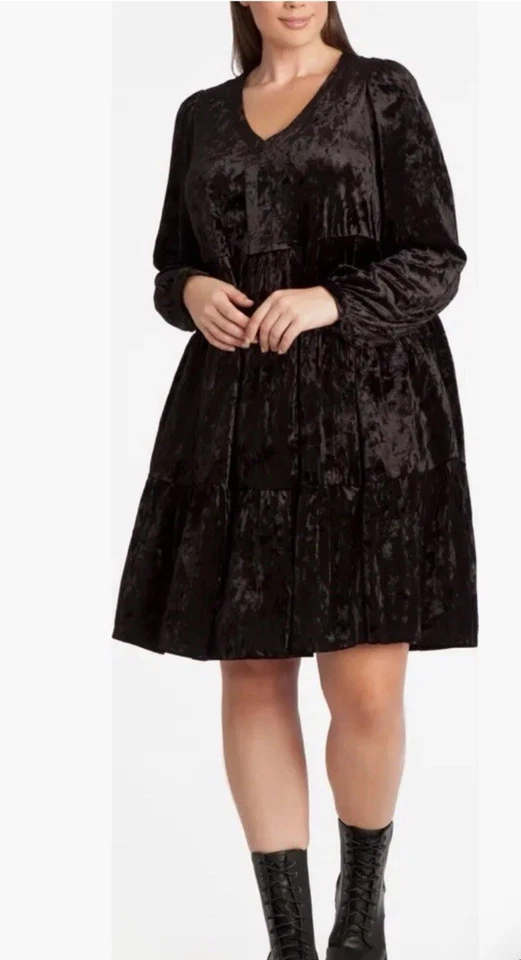 Adyson Parker Womens Haute Mauve Crushed Velvet Tiered Princess Dress Size 3X - Image 2 of 4