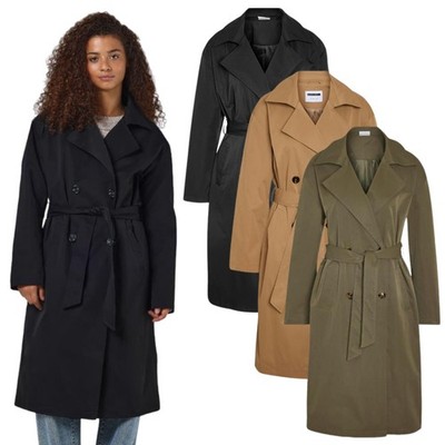 Noisy May Damen langer Trenchcoat mit Gürtel klassisches Revers Mantel Jacke Damen