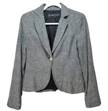 Anne Klein Blazer Jacket Womens 6 Linen Blend One Button Grey Lined Notch Lapel