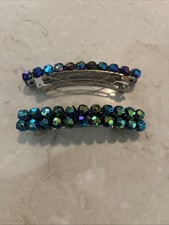 Vintage Hair French Clip Barrettes Art Deco Jeweled With Clasps aurora borealis