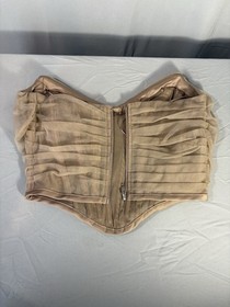Nude Color Corset/Bustier sz S Delicate Sheer Overlay Zip Back Stretch Wedding