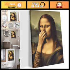 Funny Vintage Mona Lisa Bathroom Wall Art - Humorous Toilet Decor 8x10 Canvas Pr