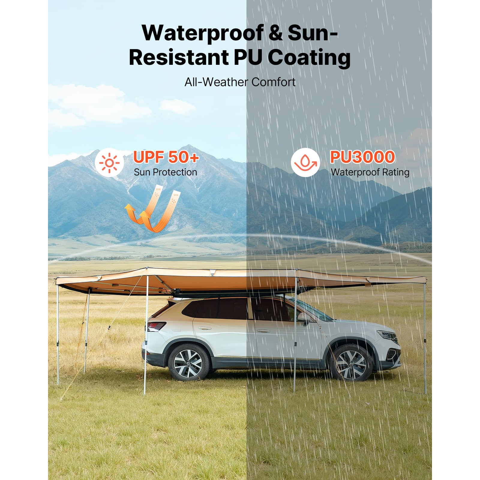 Uimoso 270° Vehicle Awning, 133 sq.ft, Waterproof, UV50+ Protection, Driver Side