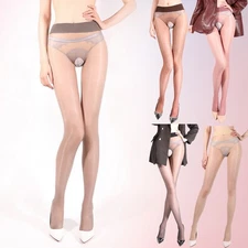640 Needles Seamless Open-Crotch Sheer Pantyhose 3D Ultra Glossy Stocking Tights