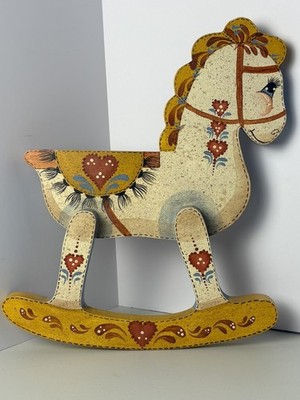Vintage Wooden Rocking Horse Wall Hanging 12 x 11 Hand Painted 1985 Signed Dee