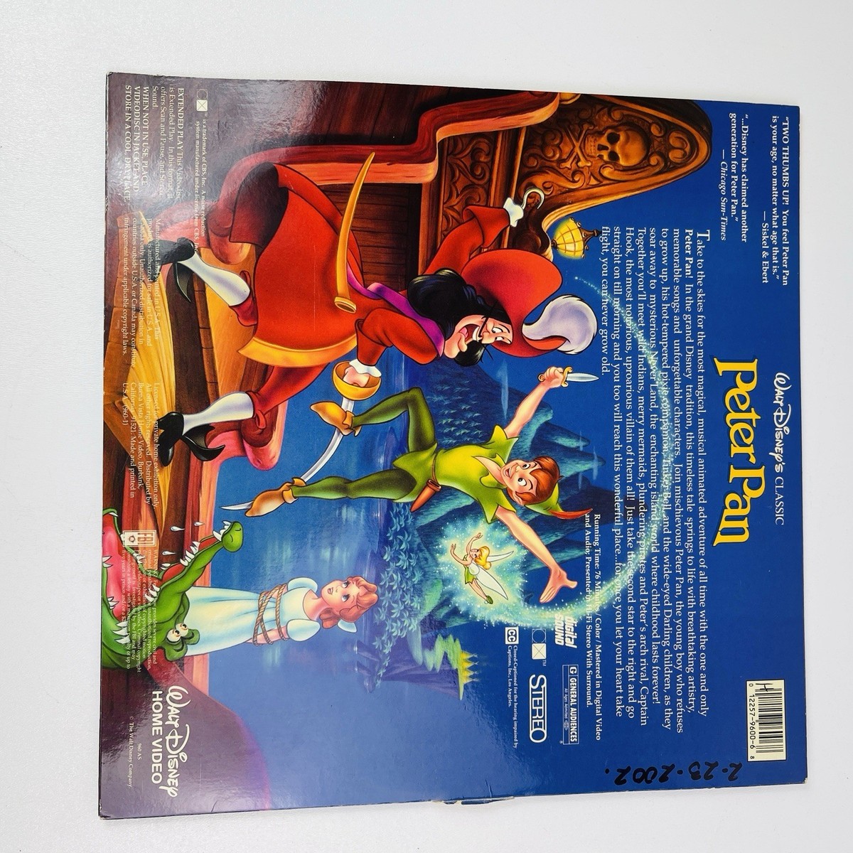 Peter Pan Laserdisc LD Laser Disc Movie Walt Disneys Classic