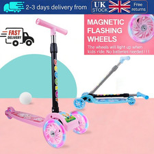 Kids Scooter Child Kick Flashing Adjustable LED Light Up 3 Wheel Push Folding