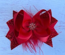 5.5  Red Glitter Christmas Hair Bow
