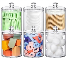 Qtip Holder 6 Pack, Acrylic Q-tip Dispenser for Cotton Pads, Swabs, Balls,