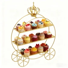 Large 3-Tier Cupcake Stand Crown Carriage Metal Dessert Display for Party Decor