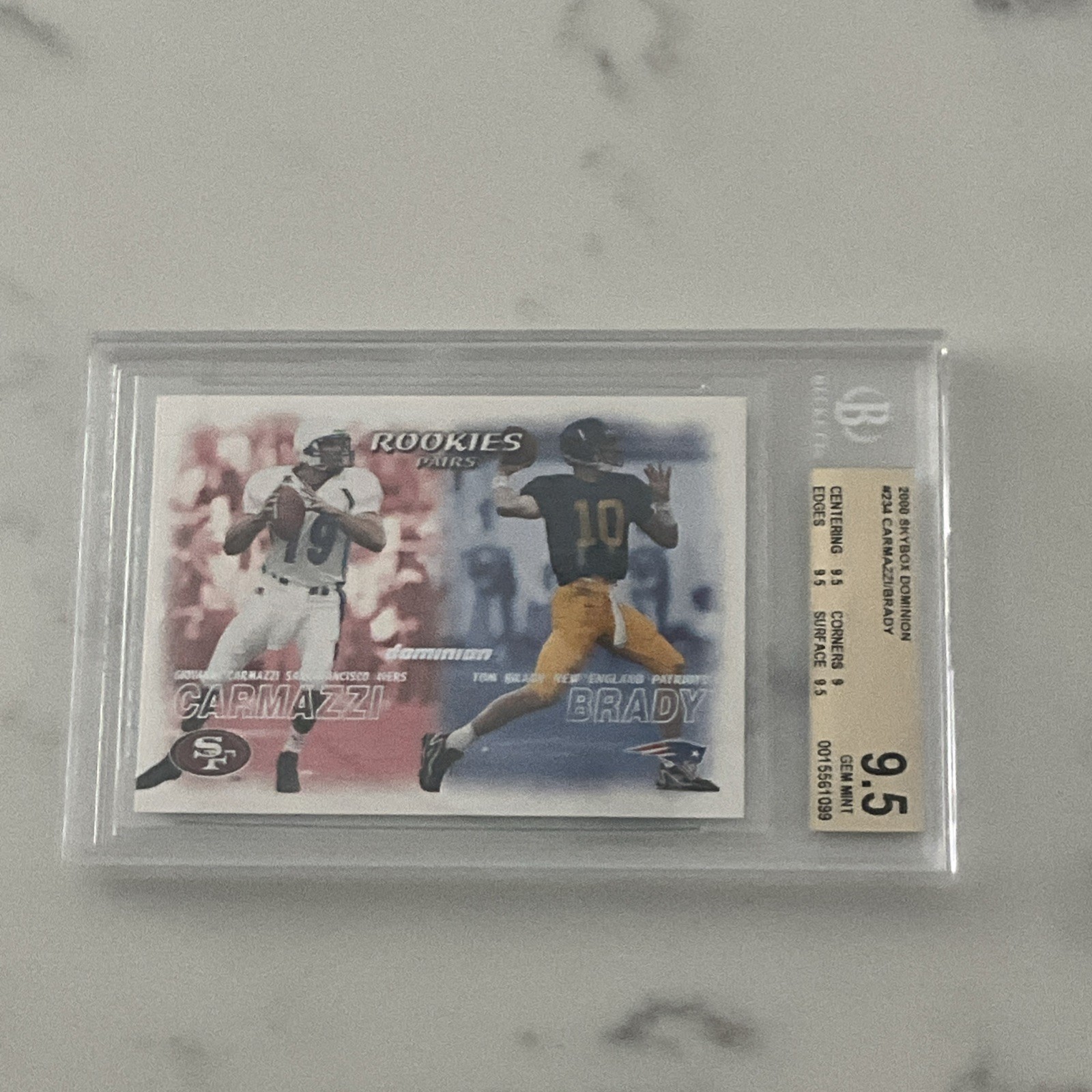 2000 Skybox Dominion #234 Tom Brady & Carmazzi Rookie Card BGS 9.5 GEM MINT A+++