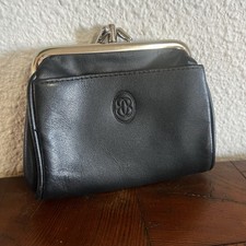 Vintage Buxton Leather Coin Purse Kiss Lock Black With Gold Hardware