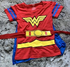 DC Comics Wonder Woman T-Shirt With Removable Cape And Belt. Size L Teen . EUC