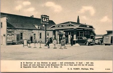 Tobey's Station Phillips Wis US13 Red Crown 1939 - Half Tone Photo Postcard