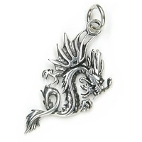 KettenanhäNger Drache Filigran 925 Silber 4,5Cm Oxidiert Amulett AnhäNger