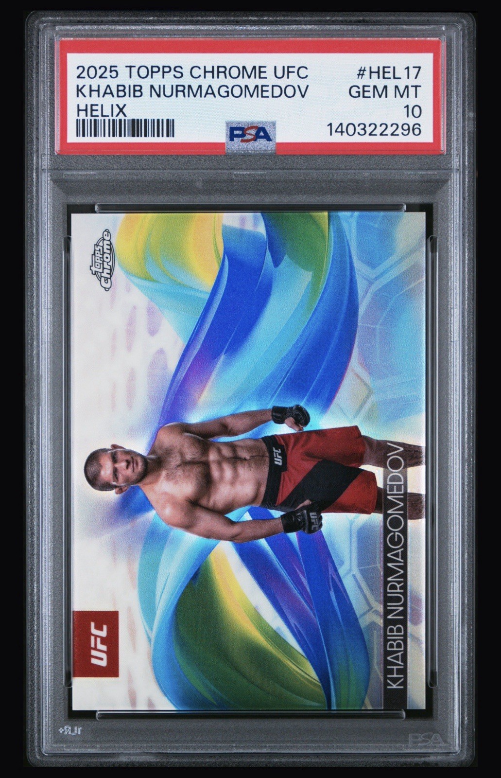 2025 Topps Chrome UFC Khabib Nurmagomedov #HEL17 Helix Case Hit SSP PSA 10 view 1