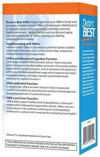 Doctor's Best SAM-e 400, Double-Strength 60 vegetarian tablets - Picture 3 of 6