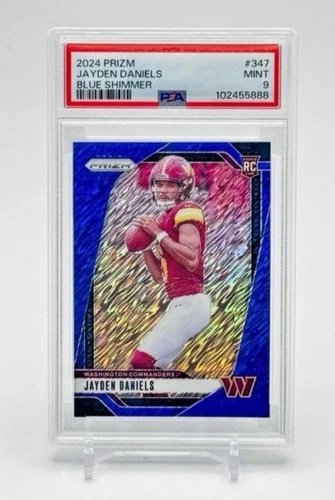 Jayden Daniels 2024 Prizm Blue Shimmer 1/25 RC SSP Commanders PSA 9