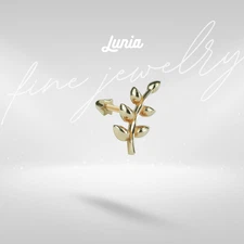 14K Real Solid Gold Olive Branch Earring Helix Tragus Piercing Flatback Stud