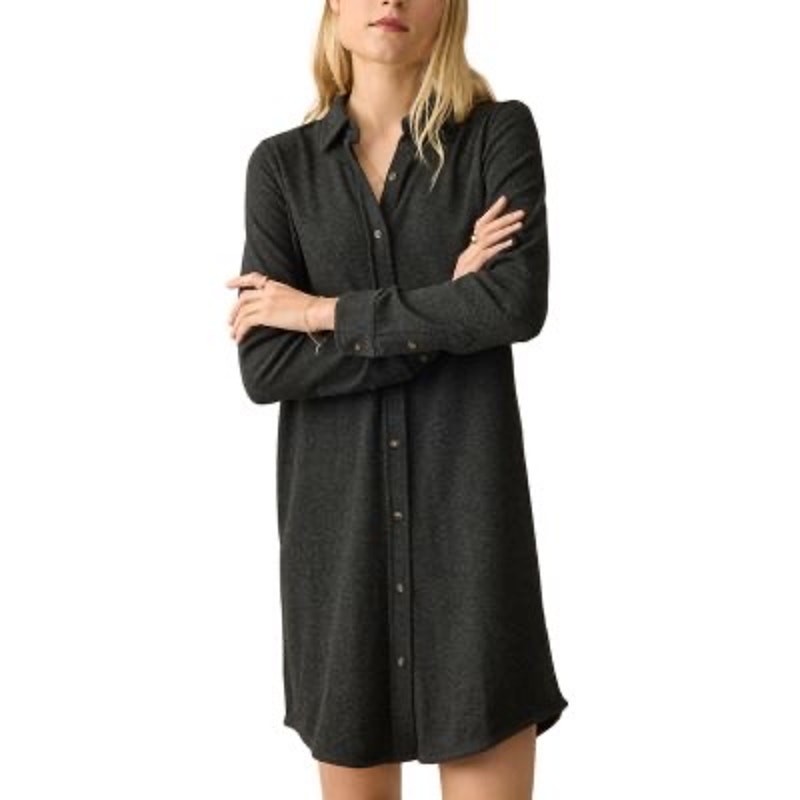 Faherty Legend Sweater Shirt Dress S Heathered Black Twill Soft Stretch Casual image 3