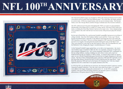 NFL 100th Anniversary Shield Logo Patch Football Stat Card