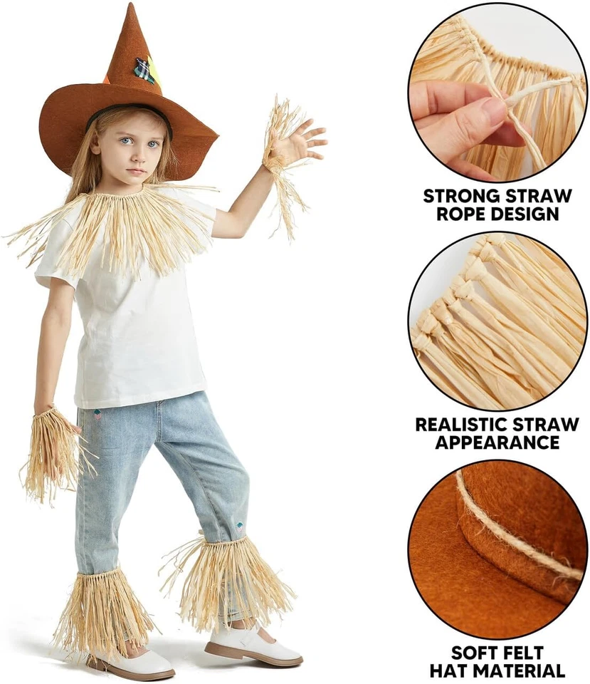 Conjunto de Disfraz de Espantapájaros con Sombrero de Paja y Falda para Niños, Mujeres y Hombres Foto 3 de 4