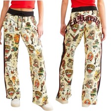 Ed Hardy Y2K Flashboard Track Pants Multi Color Large Pockets Graphic NWT